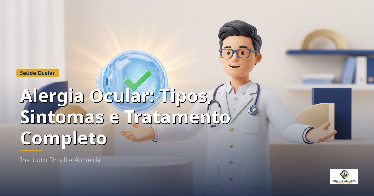 Capa ilustrativa do artigo "Alergia Ocular: Tipos, Sintomas e Tratamento Completo" sobre saúde ocular no blog da Drudi e Almeida Oftalmologia.
