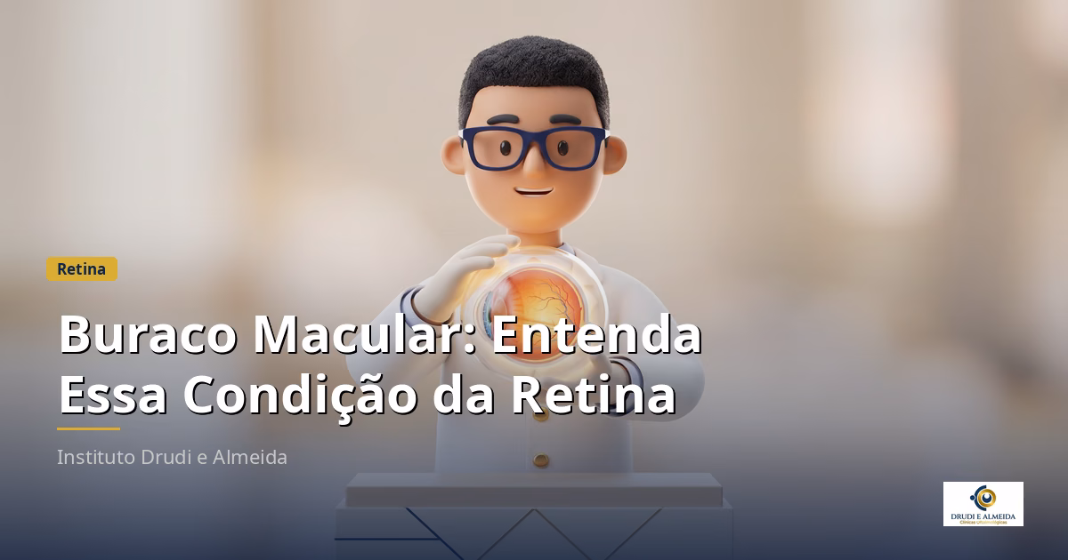 Capa ilustrativa do artigo "Buraco Macular: Entenda Essa Condição da Retina" sobre retina no blog da Drudi e Almeida Oftalmologia.