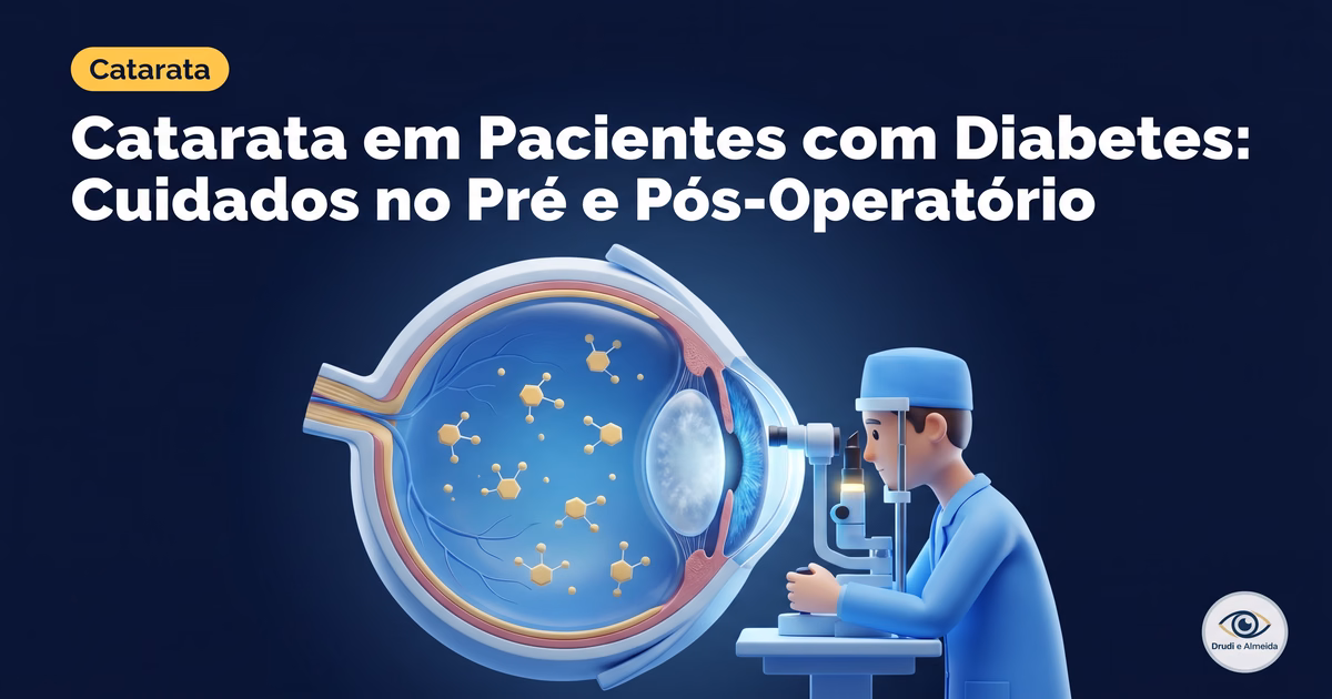 Capa ilustrativa do artigo "Catarata em Pacientes com Diabetes: Cuidados no Pré e Pós-Operatório" sobre catarata no blog da Drudi e Almeida Oftalmologia.