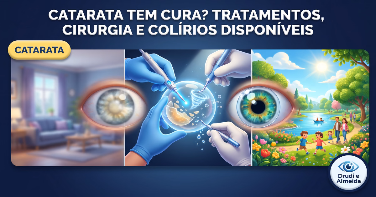 Capa ilustrativa do artigo "Catarata Tem Cura? Conheça o Tratamento Definitivo" sobre catarata no blog da Drudi e Almeida Oftalmologia.