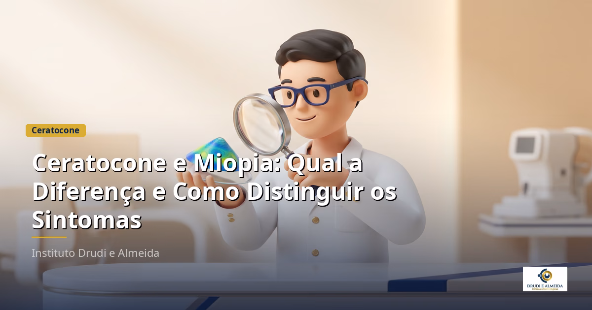 Capa ilustrativa do artigo "Ceratocone e Miopia: Qual a Diferença e Como Distinguir os Sintomas" sobre ceratocone no blog da Drudi e Almeida Oftalmologia.
