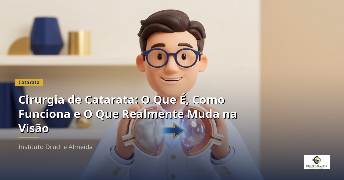 Capa ilustrativa do artigo "Cirurgia de Catarata: O Que É, Como Funciona e O Que Realmente Muda na Visão" sobre catarata no blog da Drudi e Almeida Oftalmologia.