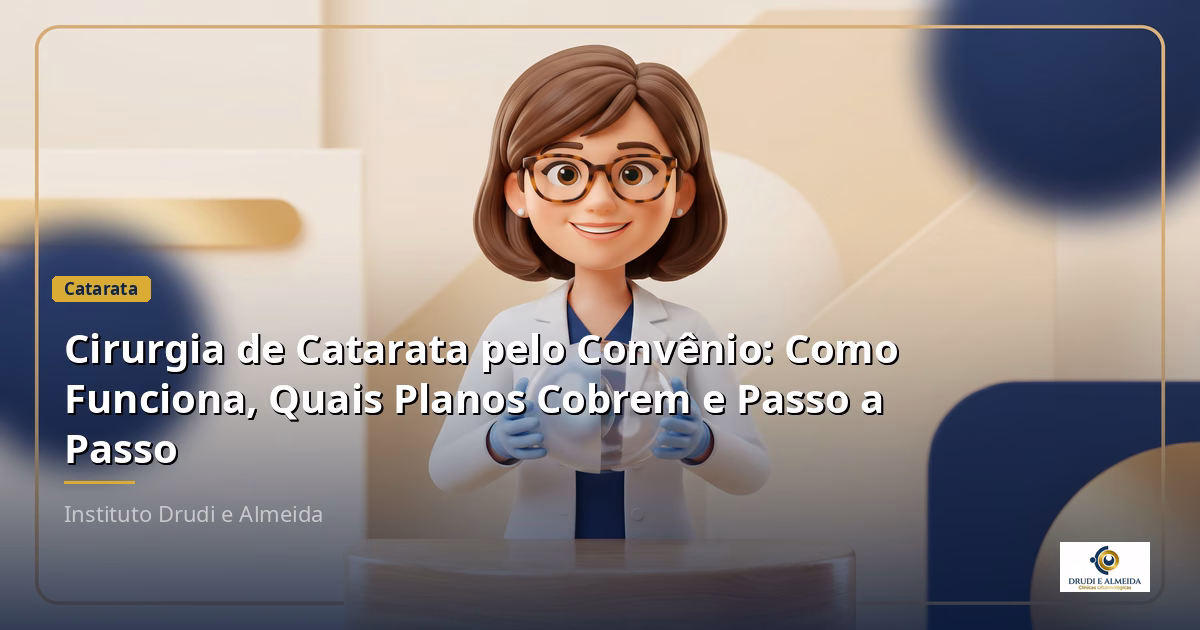 Capa ilustrativa do artigo "Cirurgia de Catarata pelo Convênio: Como Funciona, Quais Planos Cobrem e Passo a Passo" sobre catarata no blog da Drudi e Almeida Oftalmologia.