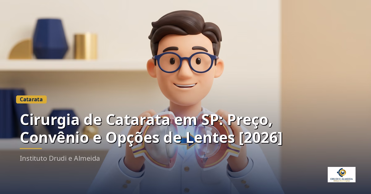 Capa ilustrativa do artigo "Cirurgia de Catarata em SP: Preço, Convênio e Opções de Lentes [2026]" sobre catarata no blog da Drudi e Almeida Oftalmologia.