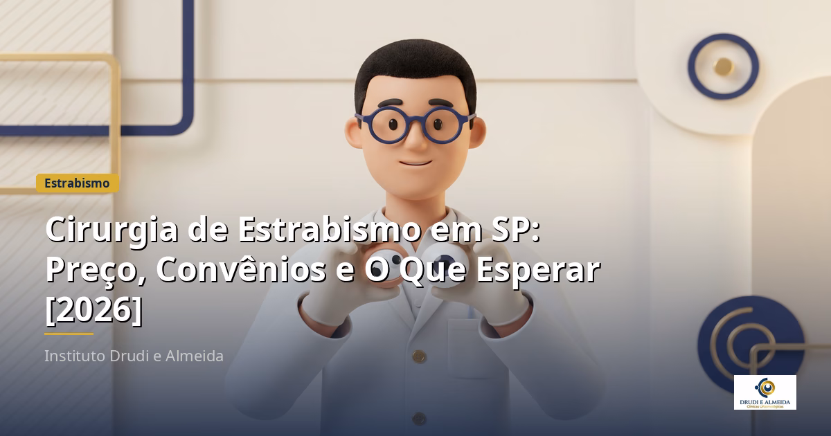 Capa ilustrativa do artigo "Cirurgia de Estrabismo em SP: Preço, Convênios e O Que Esperar [2026]" sobre estrabismo no blog da Drudi e Almeida Oftalmologia.