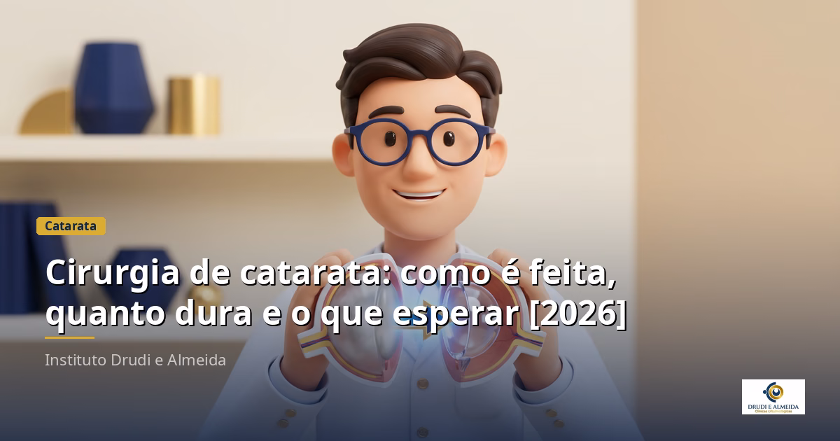 Capa ilustrativa do artigo "Cirurgia de catarata: como é feita, quanto dura e o que esperar [2026]" sobre catarata no blog da Drudi e Almeida Oftalmologia.