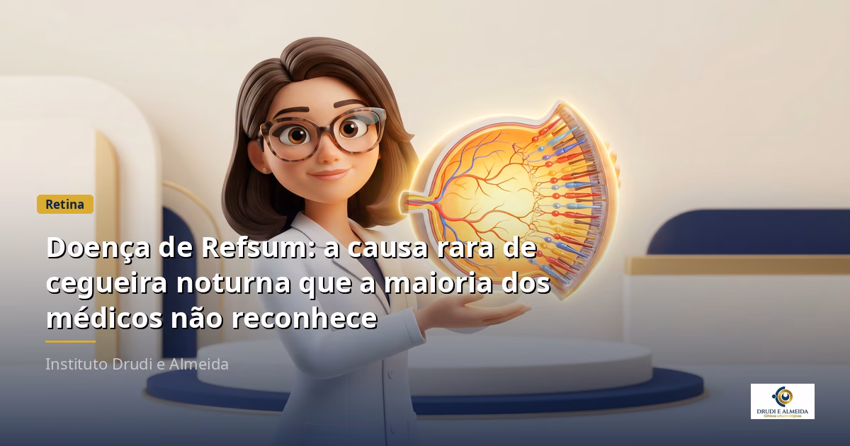Capa ilustrativa do artigo "Doença de Refsum: a causa rara de cegueira noturna que a maioria dos médicos não reconhece" sobre retina no blog da Drudi e Almeida Oftalmologia.