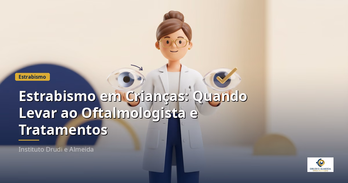 Capa ilustrativa do artigo "Estrabismo em Crianças: Quando Levar ao Oftalmologista e Tratamentos" sobre estrabismo no blog da Drudi e Almeida Oftalmologia.
