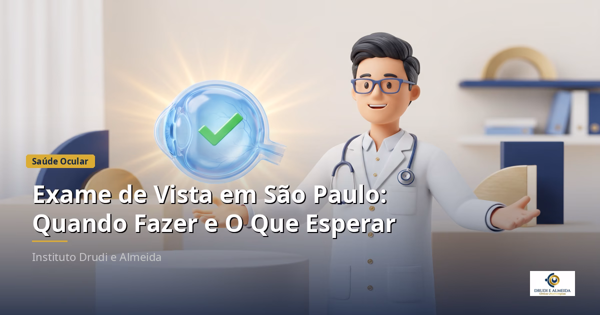 Capa ilustrativa do artigo "Exame de Vista em São Paulo: Quando Fazer e O Que Esperar" sobre saúde ocular no blog da Drudi e Almeida Oftalmologia.