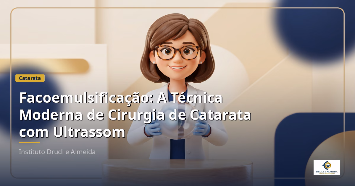 Capa ilustrativa do artigo "Facoemulsificação: A Técnica Moderna de Cirurgia de Catarata com Ultrassom" sobre catarata no blog da Drudi e Almeida Oftalmologia.
