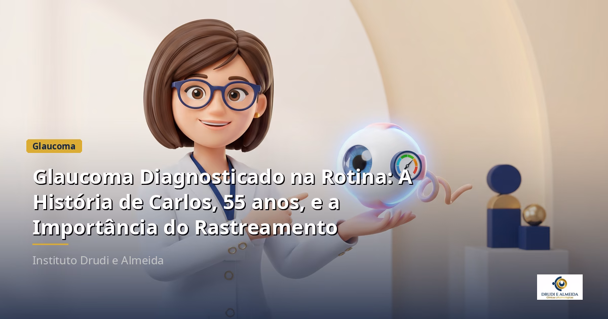 Capa ilustrativa do artigo "Glaucoma Diagnosticado na Rotina: A História de Carlos, 55 anos, e a Importância do Rastreamento" sobre glaucoma no blog da Drudi e Almeida Oftalmologia.