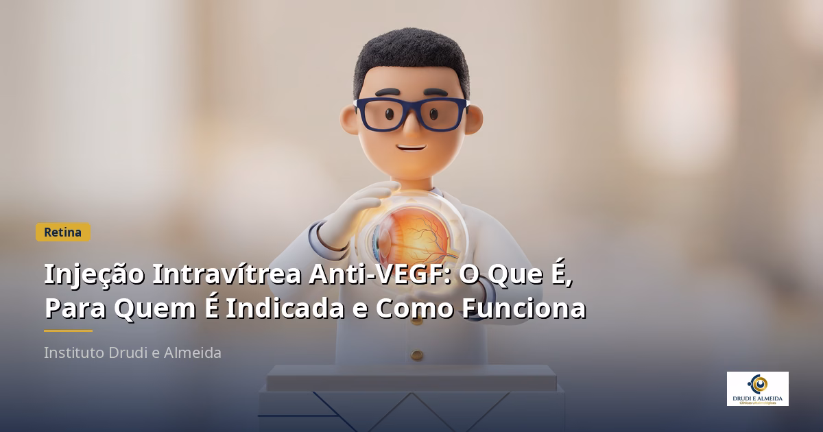 Capa ilustrativa do artigo "Injeção Intravítrea Anti-VEGF: O Que É, Para Quem É Indicada e Como Funciona" sobre retina no blog da Drudi e Almeida Oftalmologia.