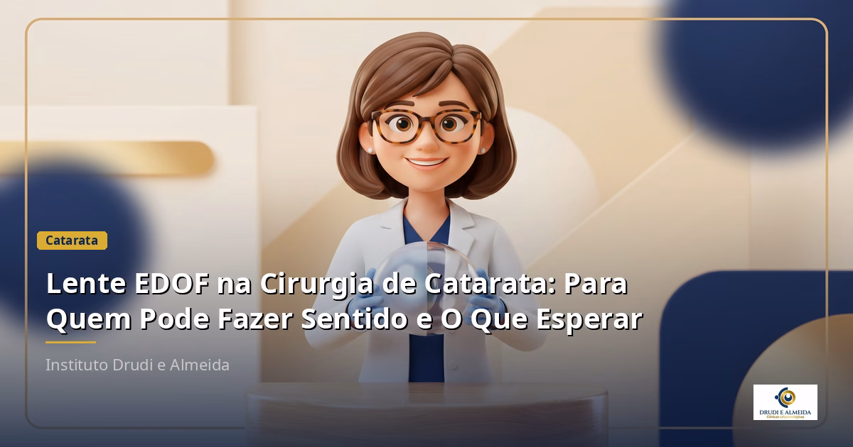 Capa ilustrativa do artigo "Lente EDOF na Cirurgia de Catarata: Para Quem Pode Fazer Sentido e O Que Esperar" sobre catarata no blog da Drudi e Almeida Oftalmologia.