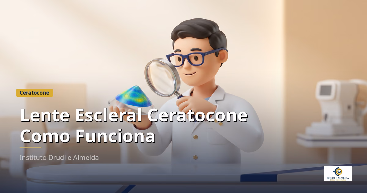 Capa ilustrativa do artigo "Lente Escleral no Ceratocone: Para Quem Serve e o Que Esperar da Reabilitação Visual" sobre ceratocone no blog da Drudi e Almeida Oftalmologia.