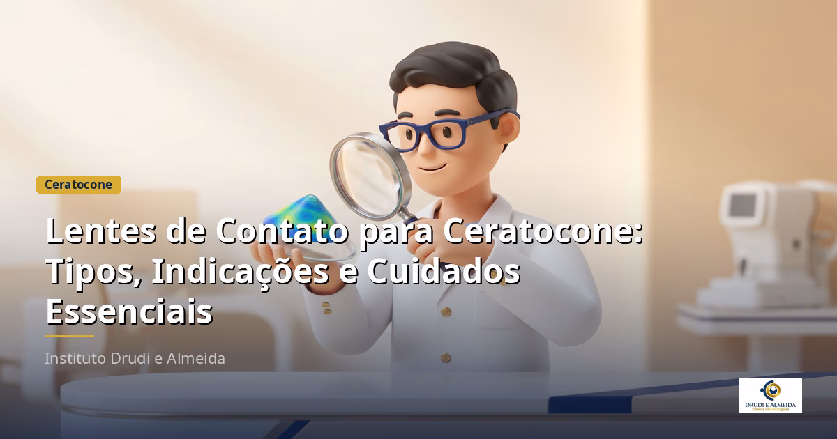 Capa ilustrativa do artigo "Lentes de Contato para Ceratocone: Tipos, Indicações e Cuidados Essenciais" sobre ceratocone no blog da Drudi e Almeida Oftalmologia.
