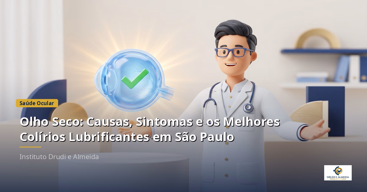Capa ilustrativa do artigo "Olho Seco: Causas, Sintomas e os Melhores Colírios Lubrificantes em São Paulo" sobre saúde ocular no blog da Drudi e Almeida Oftalmologia.