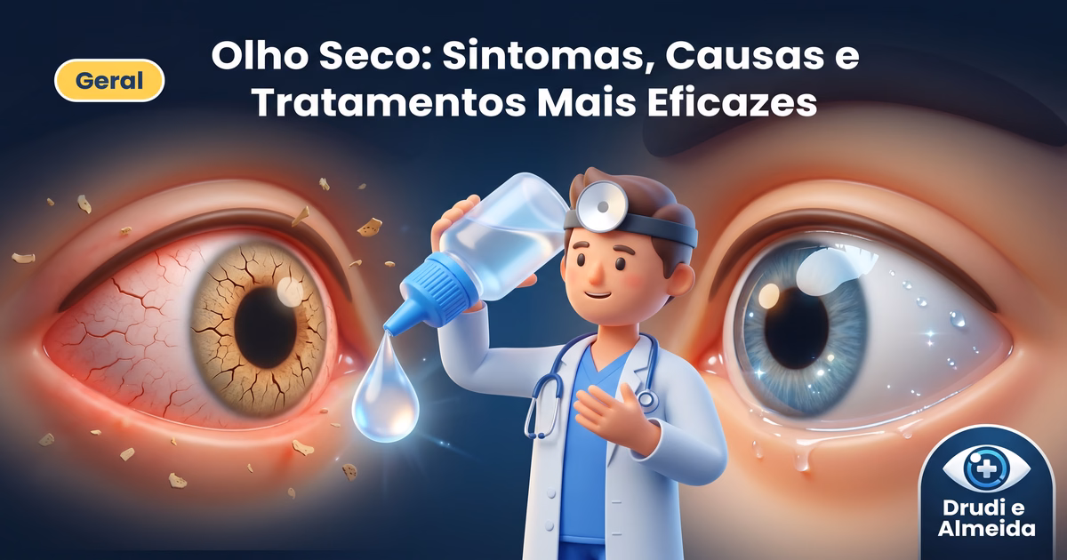 Capa ilustrativa do artigo "Olho Seco: Sintomas, Causas e Tratamentos Mais Eficazes" sobre geral no blog da Drudi e Almeida Oftalmologia.
