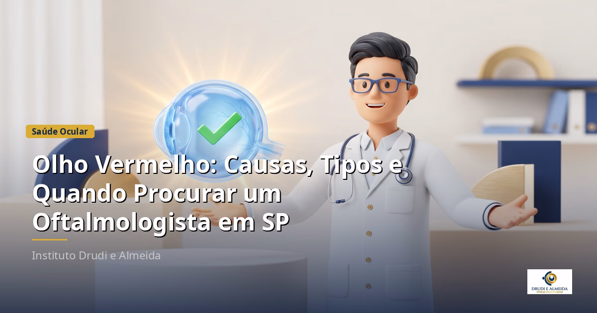 Capa ilustrativa do artigo "Olho Vermelho: Causas, Tipos e Quando Procurar um Oftalmologista em SP" sobre saúde ocular no blog da Drudi e Almeida Oftalmologia.