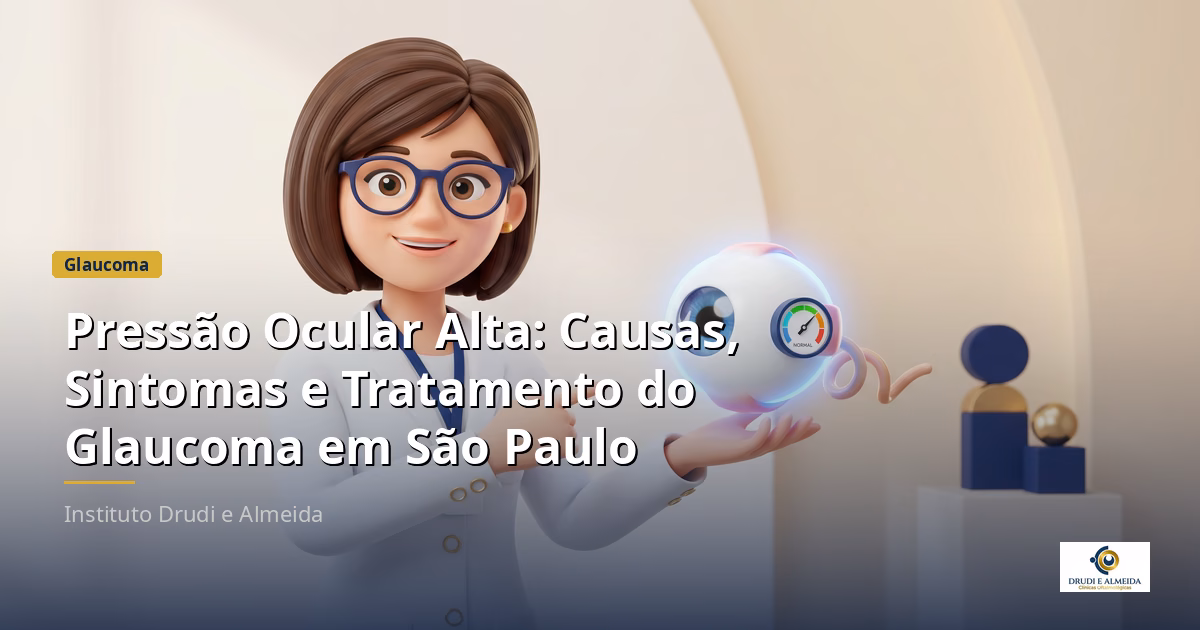 Capa ilustrativa do artigo "Pressão Ocular Alta: Causas, Sintomas e Tratamento do Glaucoma em São Paulo" sobre glaucoma no blog da Drudi e Almeida Oftalmologia.