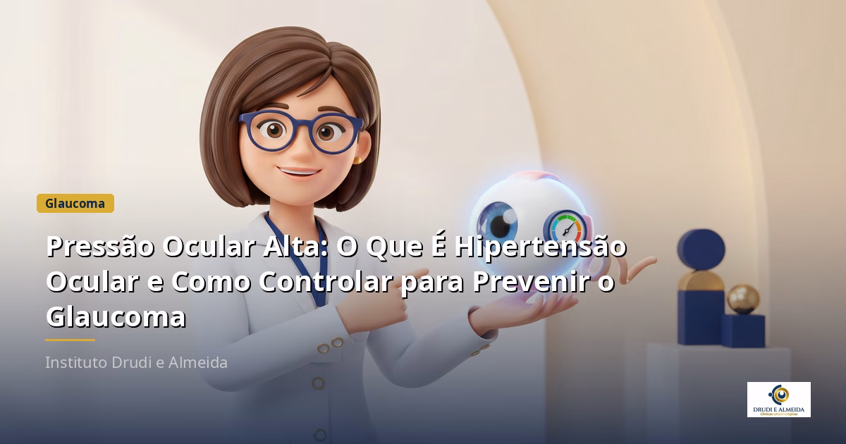 Capa ilustrativa do artigo "Pressão Ocular Alta: O Que É Hipertensão Ocular e Como Controlar para Prevenir o Glaucoma" sobre glaucoma no blog da Drudi e Almeida Oftalmologia.