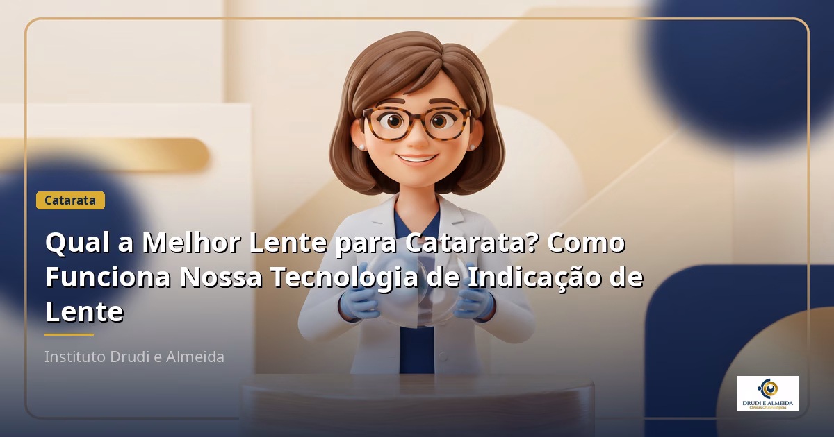 Capa ilustrativa do artigo "Qual a Melhor Lente para Catarata? Como Funciona Nossa Tecnologia de Indicação de Lente" sobre catarata no blog da Drudi e Almeida Oftalmologia.