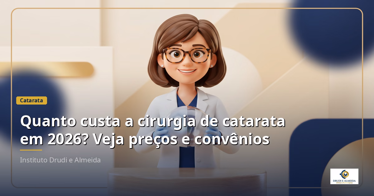 Capa ilustrativa do artigo "Quanto custa a cirurgia de catarata em 2026? Veja preços e convênios" sobre catarata no blog da Drudi e Almeida Oftalmologia.
