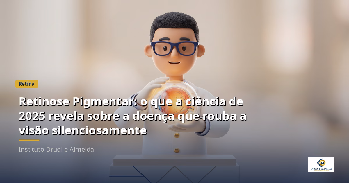 Capa ilustrativa do artigo "Retinose Pigmentar: o que a ciência de 2025 revela sobre a doença que rouba a visão silenciosamente" sobre retina no blog da Drudi e Almeida Oftalmologia.