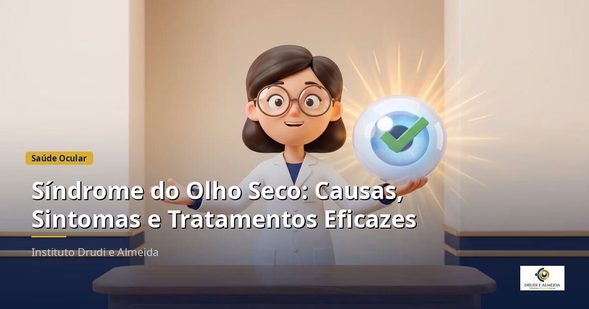 Capa ilustrativa do artigo "Síndrome do Olho Seco: Causas, Sintomas e Tratamentos Eficazes" sobre saúde ocular no blog da Drudi e Almeida Oftalmologia.