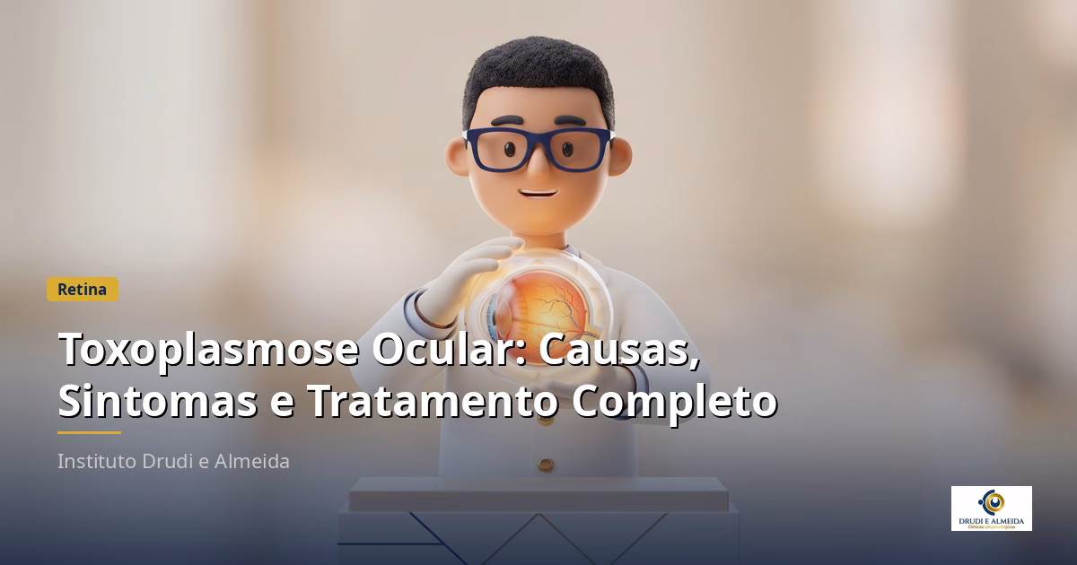 Capa ilustrativa do artigo "Toxoplasmose Ocular: Causas, Sintomas e Tratamento Completo" sobre retina no blog da Drudi e Almeida Oftalmologia.